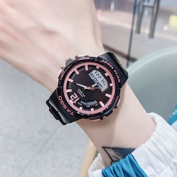 特里斯手表女日系防水运动初高中学生电子表潮流轻奢少女心黑带粉高档