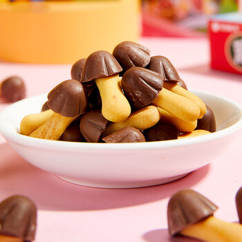 好丽友蘑古力小包装草莓酸奶红豆黄油巧克力味儿童蘑菇头饼干零食48g