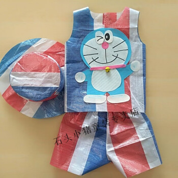 走秀服装子手工diy制作幼儿园塑料袋时装秀 黑色 三彩哆啦a梦 帽子