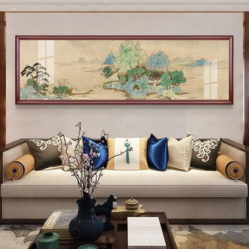 中式客厅装饰画沙发背景墙挂画办公室山水画国画携琴访友图山居图g山