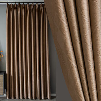 窗帘卧室家用全遮光出租屋双开挂钩客厅阳台遮阳窗帘布格调咖啡色打孔