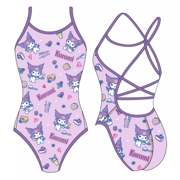 洲克连体泳衣女酷洛米新款专业运动训练游泳竞速三丽鸥库洛米泳装大女