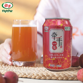 牵手山里红山楂红枣苹果复合果汁整箱装饮料解腻山楂汁310ml16罐