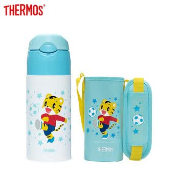 膳魔师THERMOS 儿童保温杯316不锈钢一按即开学生水杯巧虎IP联名吸管杯蓝色赠精美杯套400ml 保温保冷