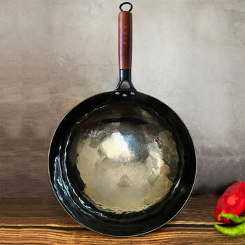 臻宗盛 正宗手工章丘铁锅黑锅 旗舰店纯老式家用无涂层炒锅不粘 木把