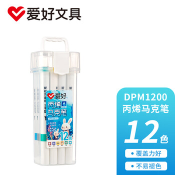 爱好（AIHAO）丙烯马克笔水性儿童水彩笔不透色彩绘涂鸦画笔套装12色DPM1200水彩笔美育画画笔毕业礼物