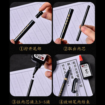 金万年大楷秀丽笔写书法练字笔科学钢笔式毛笔入门初学者套装软硬笔 黑色 (12支装)G-0940