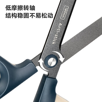 得力（deli）大号弧形特氟龙省力剪刀 德国创意设计特氟龙防粘胶复古色系双拼色设计  蓝色QG157