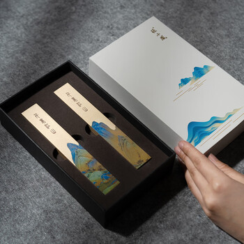 張小鳳镇尺纸镇纸毛笔文房四宝压纸镇尺书法礼物镇尺黄铜书法摆件送礼 千里江山镇尺 0.8cm 礼盒款