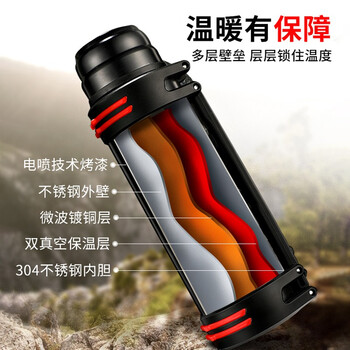 富光拾喜保温壶户外大容量水壶男车载旅行壶不锈钢运动壶 2.5L 黑色家居馆