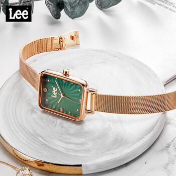 lee手表女小绿表简约商务休闲时尚女表气质小方表石英表玫瑰金钢带