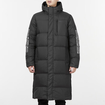 阿迪达斯男装女装2022冬季新款运动服连帽外套休闲长款羽绒服潮 黑/长