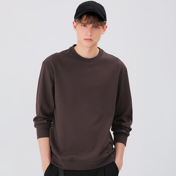 卫衣男 秋季休闲套头简约圆领纯色卫衣落肩长袖上衣wyb0434m 摩卡棕