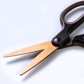 得力(deli)175mm镀钛不锈钢剪刀 软包胶手柄手工剪子 6053 蓝色