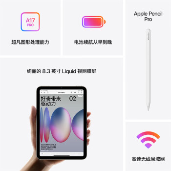 Apple/苹果 iPad mini (A17 Pro) 8.3英寸 平板电脑(256G WLAN版/mini7/MXNE3CH/A)紫色