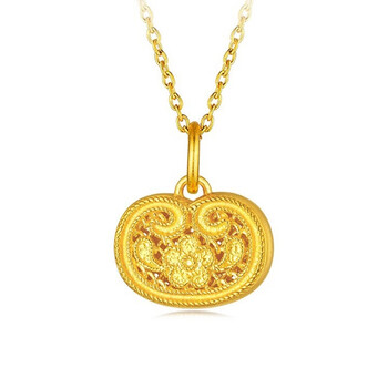 咏者老凤凰黄金有钱花吊坠足金长命锁如意小花锁锁包平安锁项链送女友