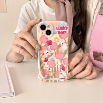 可爱粉色郁金香兔子支架适用苹果14手机壳iphone13promax新款12防隐形