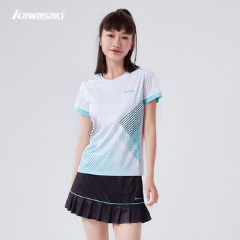 川崎（KAWASAKI）羽毛球服套装女款运动速干短袖T恤训练队服A2806 白黑 S