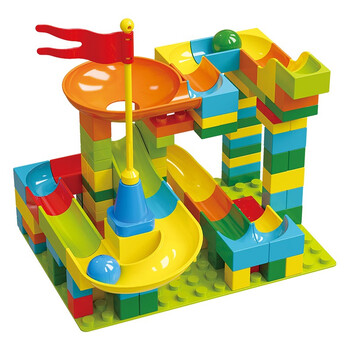 积木桌男孩女孩拼装早教宝宝启蒙滑道滚珠 100粒滑道积木 1底板 图纸