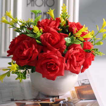 易豹 餐桌上的仿真假花塑料花装饰花摆件室内花卉绢花仿真花束带盆小