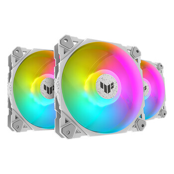 华硕TUF GAMING 白色侠光 TF120 机箱风扇 3只装 ARGB风扇/附灯效控制器/PWM温控调速/双层LED阵列