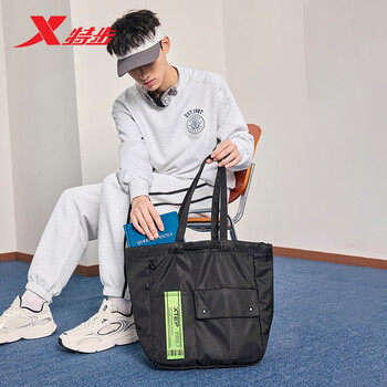 特步情侣拎包手提包户外时尚百搭休闲包大容量 黑 均码 