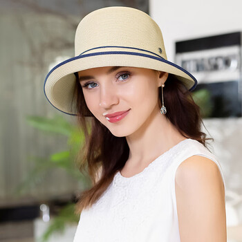 宛杉奕法式白色草帽复古优雅赫本风度假帽子女可折叠沙滩大沿遮阳防晒