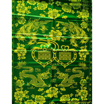 被面子结婚织锦缎绸缎缎子布料面料缎面提花丝绸老软缎龙 绿色龙凤喜