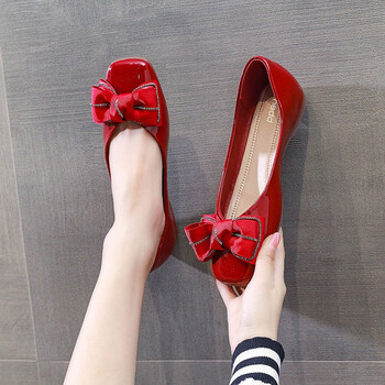 2022春单鞋平底春季新款蝴蝶结单鞋软底舒适女鞋瓢鞋女单鞋船鞋红色36