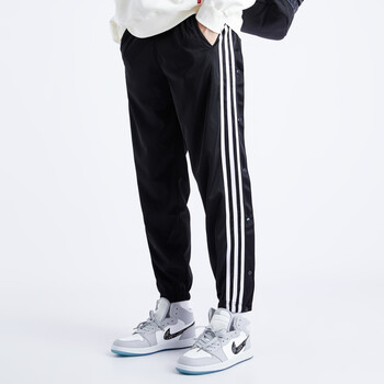 支持国货侧边排扣裤高街直筒阔腿扣裤开运动侧开纽扣裤春秋冬大码女