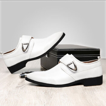 春季新款男士正装商务皮鞋英伦风时尚潮流百搭男鞋休闲男单鞋白色38
