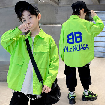 春秋款衬衫外套315岁中大童孩男时尚t恤衫潮cs22701男童衬衫绿色170