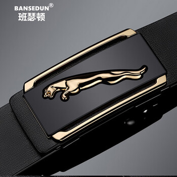 班瑟顿轻奢品牌 男士真皮皮带豹子头内穿自动扣腰带头层牛皮休闲礼盒