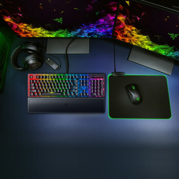 雷蛇（Razer）黑寡妇蜘蛛V3 机械键盘 游戏电竞电脑 全新透明机械轴 RGB灯效带腕托 104键 绿轴