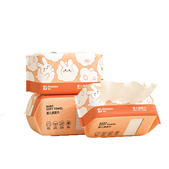 DEEYEO小白兔绵柔巾宝宝手口屁专用加厚绵柔巾干湿两用非湿巾100抽*3包