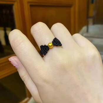 新款在逃公主戒指女3d硬金编织手链999转运珠蝴蝶结戒指子经典黑转运