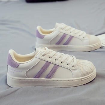 安錔2023新款春百搭小白鞋女运动休闲春款贝壳鞋平底板鞋2023 米紫 37