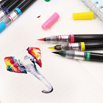 派通（Pentel ）科学毛笔小楷练字软毛笔 书法笔便携彩色绘画手帐手绘可换墨胆 XGFL 黄色