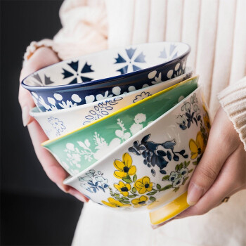 摩登主妇日式时节米饭碗陶瓷餐具家用4个套装沙拉碗创意个性汤面碗陌上开花6英寸碗4个装礼盒