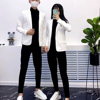 白色西服黑裤子一套 s