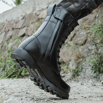 男士防水羊毛作战靴军勾棉鞋高帮户外冬季拉链真皮马丁靴男 黑色 单款