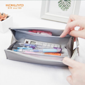 国誉（KOKUYO）学生用大容量铅笔盒直立对开式竖款笔袋文具盒收纳盒深灰WSG-PC22-DM