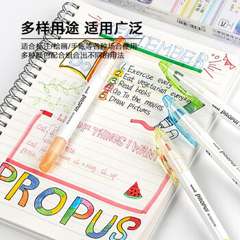 三菱（uni）双头荧光记号笔 学生作业手账绘画标记笔彩色笔 细0.4mm粗4mm PUS-103T 1支/袋 烟蓝色