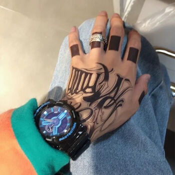 恒源祥新款果汁草本手背纹身贴方块手指花手英文个性社会潮流酷刺青色