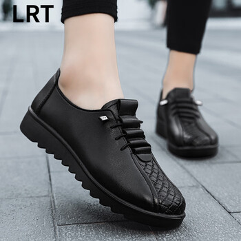 lrt老人头老北京小皮鞋防水女春秋妈妈运动鞋厨房黑色防滑工作鞋脚