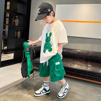 汀梵娜13岁男孩衣服夏天大童男装12岁到15岁夏季儿童10岁套装潮牌童装