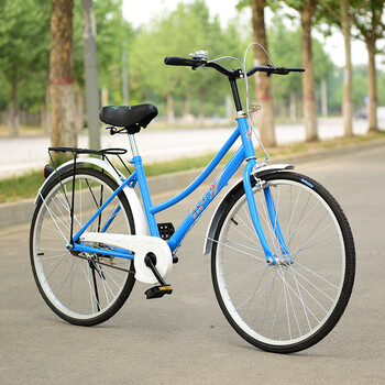 普通自行车女式24寸26寸学生轻便淑女款公主老式城市骑行单车 蓝色24