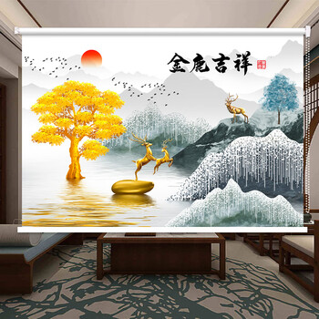 窗帘办公室客厅卧室卫生间遮光防水卷帘手拉式升降金鹿吉祥05宽34米x