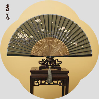 (sartill)扇子6寸丝绸女士扇中国风折扇漆边女扇出国礼品扇杭州丝绸扇