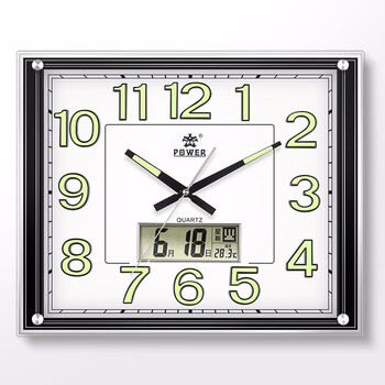 挂钟客厅夜光日历静音钟表时尚大挂表办公室方形万年历温度日期石英钟